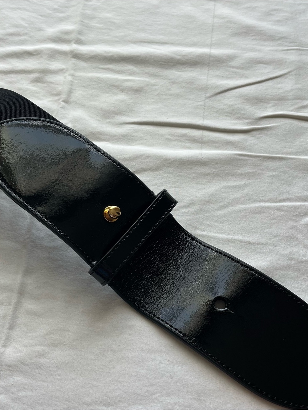 Lauren Ralph Lauren Black Patent Leather and Elastic Tab Stretch Belt Sz Med EUC - Picture 11 of 14